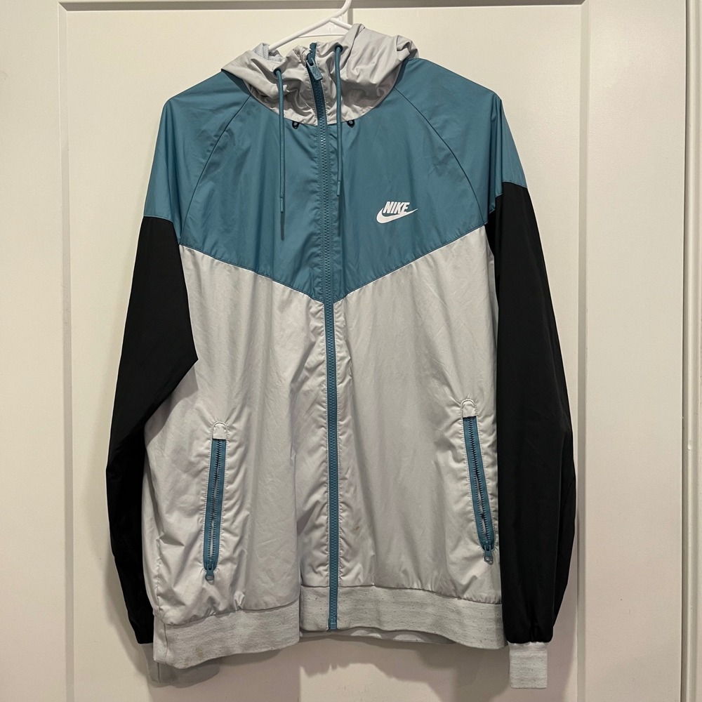 Nike Windrunner Hooded Windbreaker Jacket Teal Grey Black Mens Large 727324-466